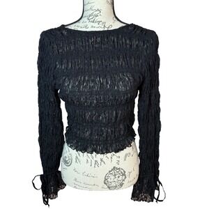 American Eagle Black Ruched Lace Long Sleeve Tie Cuff Crop Top M‎ Sample 2023